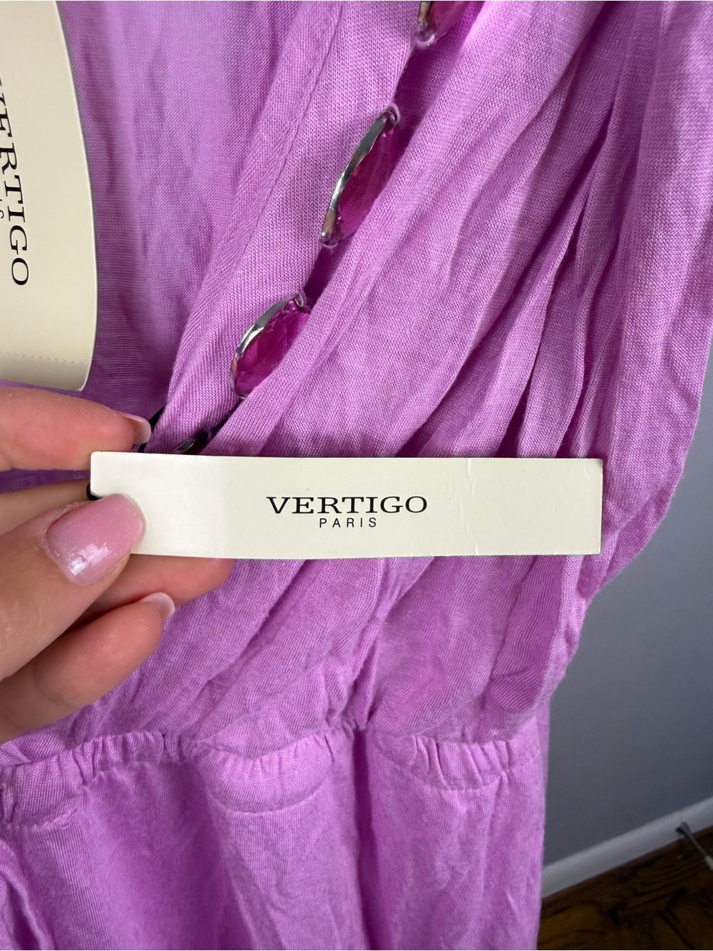 NWT Vertigo Dahlia Pink Jeweled V Neck Midi Dress M $270 - Picture 4 of 7